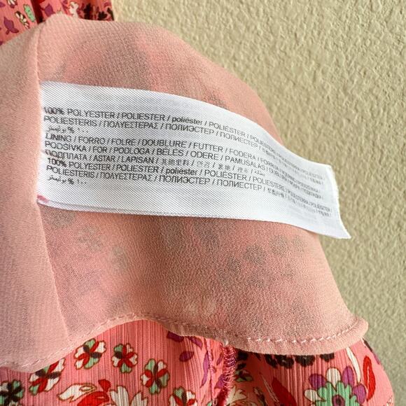 Mango Ruched off shoulder Floral Pink Boho Dress Slit Size 4 - Picture 8 of 11